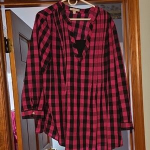 Woman Within Magenta and Black Plaid Top